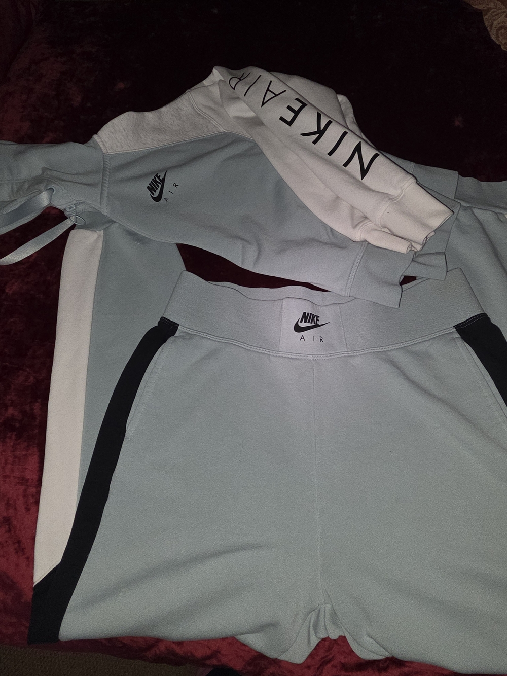 Nike Air Hooded Sweatshirt & Shorts Set - Pale Blue/Black/White